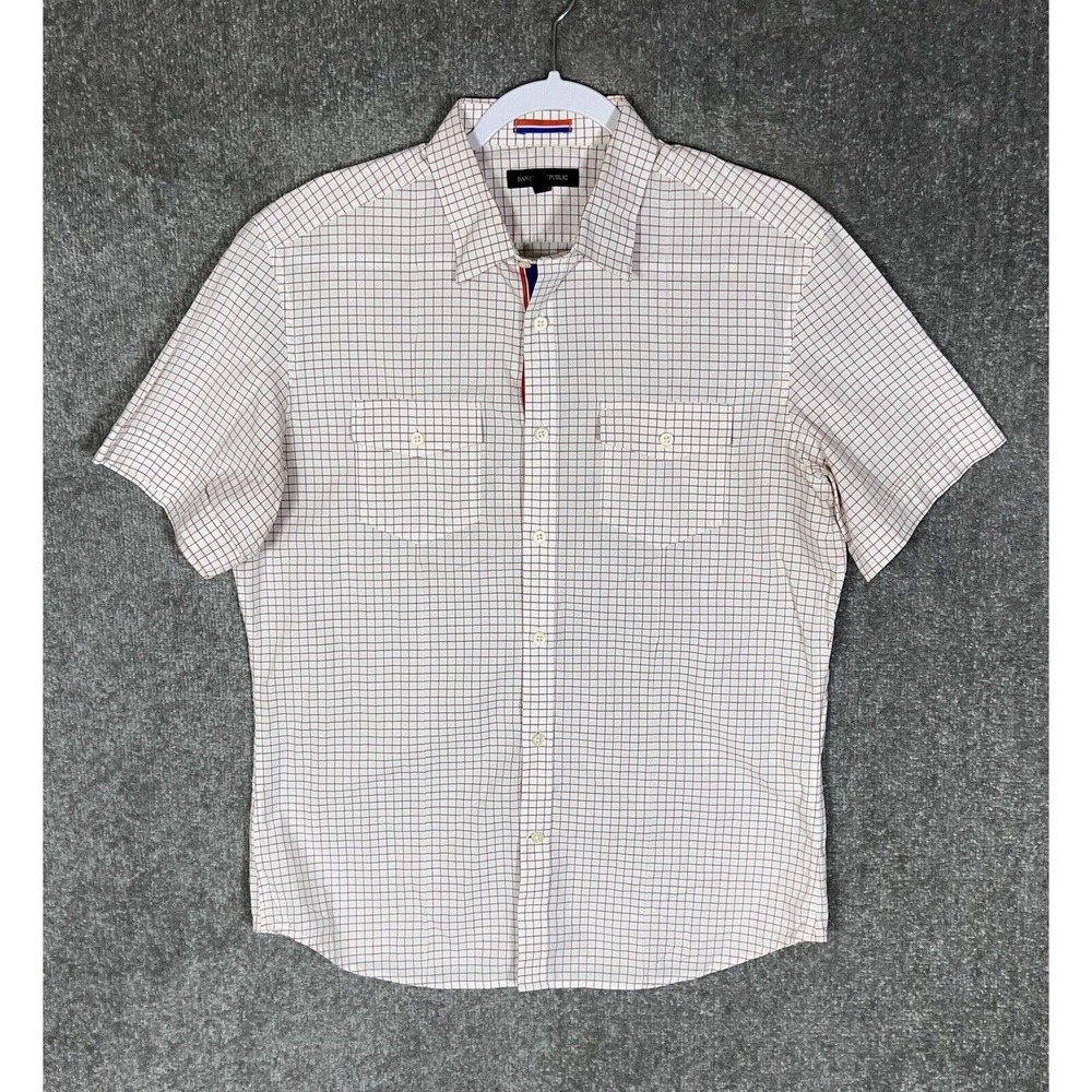 Banana Republic Button Up Shirt Mens‎ Size Medium Cuffed Short Sleeve Windowpane